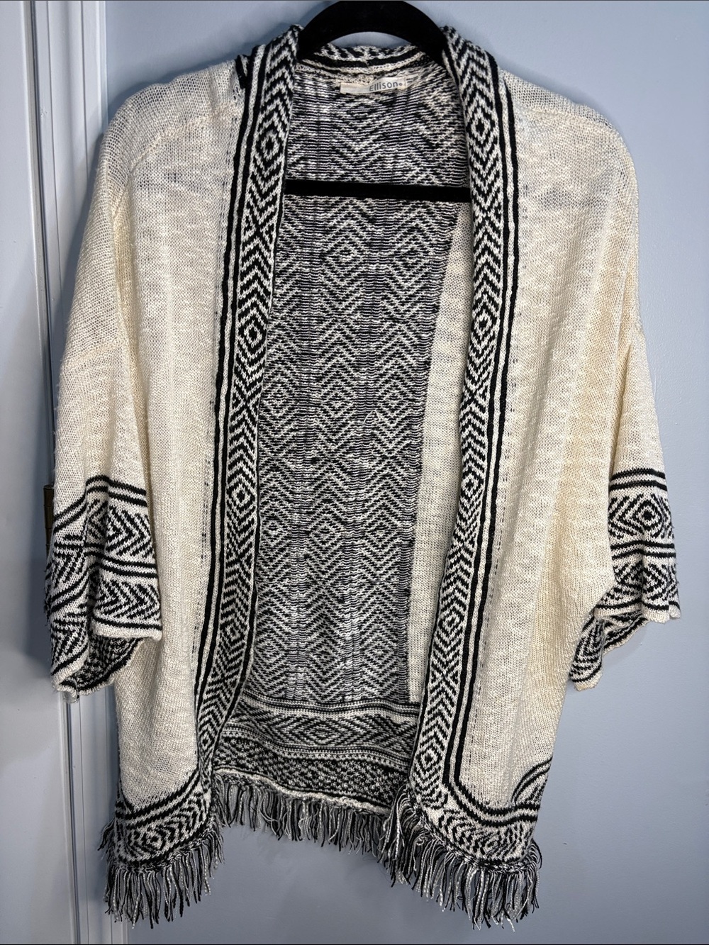 Ellison Ivory and Black Open-Front Fringe Cardigan